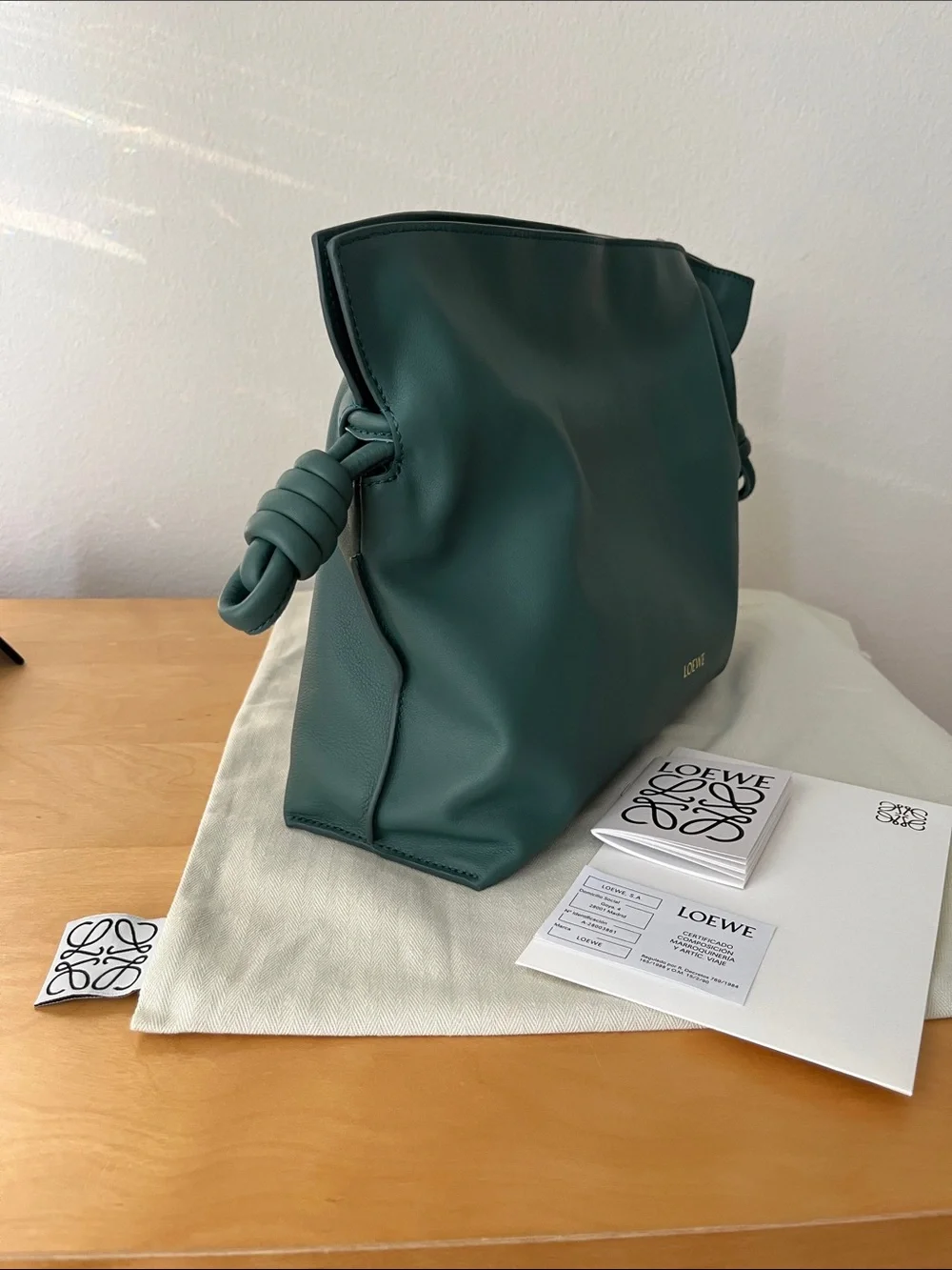 Brand New Loewe Dark Green Flamenco Knot Shoulder Bag